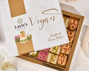 Vegan Mediterranean Sweets Gift Box - Handmade Healthy Pastries - Halal, Vegetarian, Gluten Free - 22 Bites