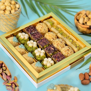 Layla’s Delicacies Vegan Mediterranean Treats Gift Box - Handmade Healthy Pastries - Halal, Vegetarian, Gluten Free - 22 Bites