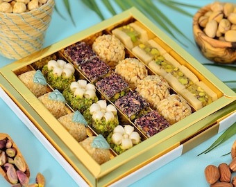 Layla’s Delicacies Vegan Mediterranean Treats Gift Box - Handmade Healthy Pastries - Halal, Vegetarian, Gluten Free - 22 Bites