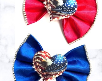 Liberty Eagle Sparkle Bow, USA, Memorial Day, July 4th, Custom Made Dog Bow, Bow Tie for Pet, or Hair Bow for Girl, Size M4.5" - L5.5"