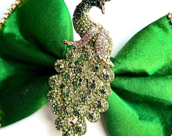 Lazo de pavo real Emerald Elegance, lazo de diamantes de imitación Radiance, lazo para perro, pajarita para perro y gato, o lazo para el cabello de niña. Talla M: 4.5" - L: 5.5".