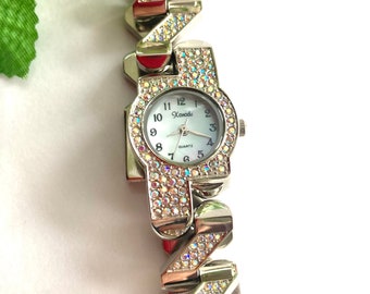 Beautiful Multi Colors Crystal Case and Bracelet Ladies Watch with Mother of Pearl Dial, Great Gifts for Her!