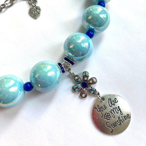 Charming  You&#39;re My Sunshine  Sky Blue 20mm Beads Jewelry Collar for Dogs Cats Pet Necklace for Pet Accessories -Custom 10 -22 inches
