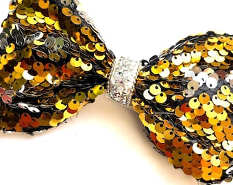 Golden Glam Sequin Bow, Custom Made Dog Bow, Bow Tie for Dog & Cat, or Hair Bow for Girl - One size 5"