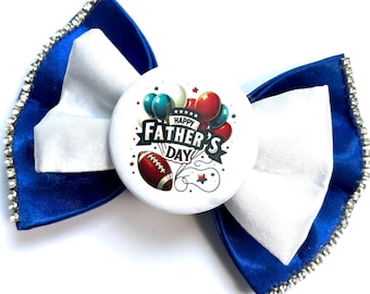 Happy Father’s Day Double Bow, Rhinestone, Custom Made Dog Bow, Cat Bow, Bow Tie for Pet, Hair Bow for Girl -S3.5" - L5.5"