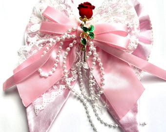 Lazo marinero rosa perlado, satén rosa, perlas sintéticas, lazo marinero personalizado para perro, lazo para gato, pajarita para mascota, -Talla M 4.5" - L5.5"