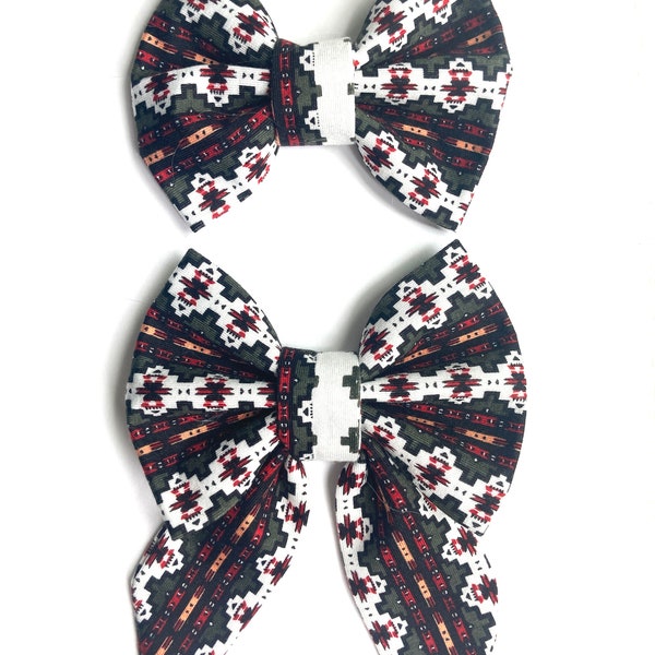 Tribal Navajo Pattern Collar Sailor Bow Tie Set, Dog Bow, Bow Tie for Dog & Cat, or Hair Bow for Girl - Size S3.5" -L5.5"