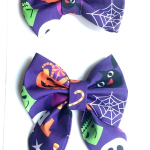 Pumpkin, Spider, Scary Ghost Collar Sailor Bow Tie Set, Dog Bow, Bow Tie for Dog & Cat, or Hair Bow for Girl Size M4.5&quot; to L5.5&quot;