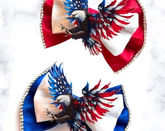 American Eagle Sparkle Bow, USA, Memorial Day, July 4th, Custom Made Dog Bow, Bow Tie for Pet, or Hair Bow for Girl, Size M4.5" - L5.5"