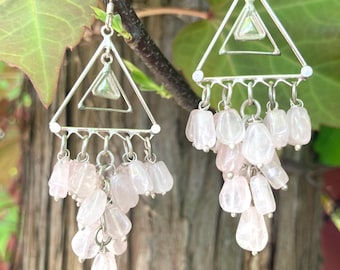 Natural Rose Quartz Gemstone  Dangle Earrings Made of 925 Sterling Silver, Great Gifts for Her!