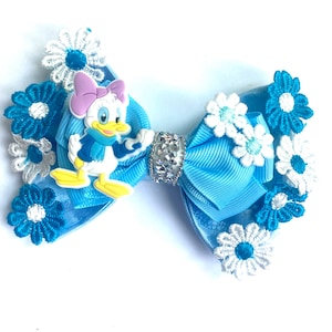 Daisy Duck Disney Sparkle Bloom Satin Bow, Rhinestones, Custom Made Bow, Bow Tie for Dog & Cat, or Hair Bow for Girl S3.5&quot; - L5.5&quot;
