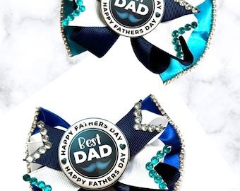 Best Dad Father’s Day Bling Satin Bow, Rhinestone, Custom Made Dog Bow, Cat Bow, Bow Tie for Pet, Hair Bow for Girl -M4.5 - L5.5"