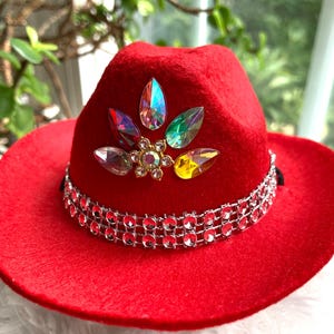 Sparkling Rhinestones Cowboy Western Red Pet Hat  for Small Dog or Cat, Cowboy Hat for Pets  - One Size Diameter 5"