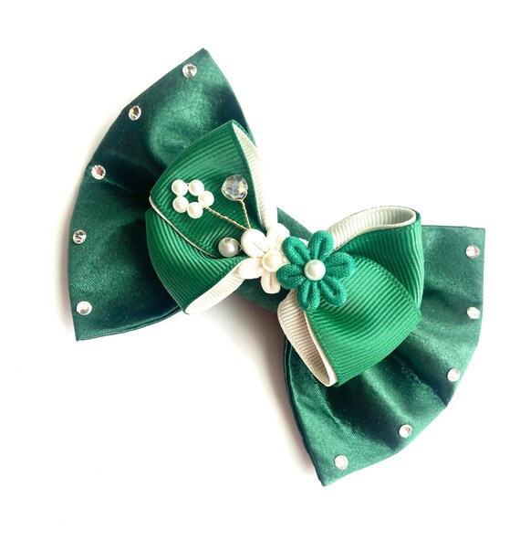 Handmade Green Embellished Hair Bow Amazon.com : JOYRUBY Green Bow Hair Clips, 2PCS Hair Bows  main image 3
