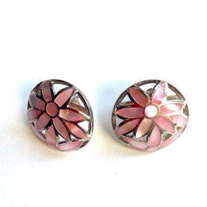 925 Sterling Silver, Pink Mother of Pearl Flower MOP Stud Earrings, Inlaid Flower, Great Gifts for Her! Rare Find!