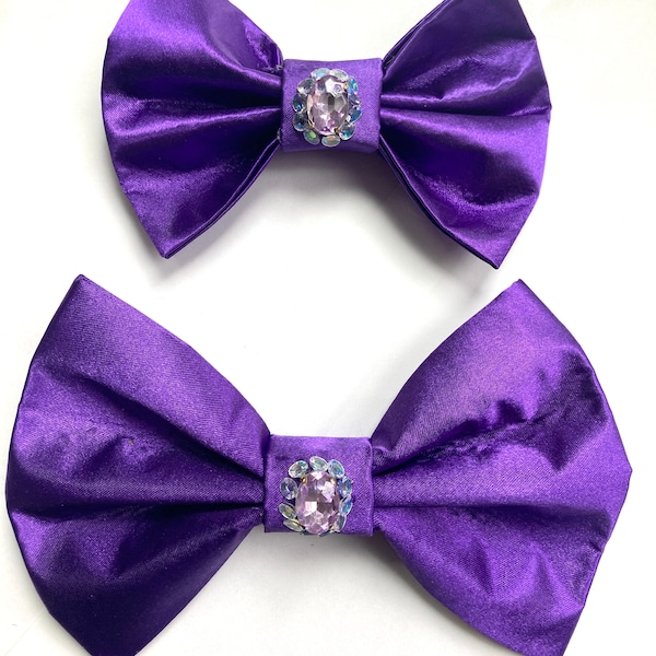 Sparkling Violet Rhinestones Bow, Dog Bow, Bow Tie for Dog & Cat, or Hair Bow for Girl Size S3.5" - L5.5"