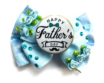 Happy Father’s Day Fancy Rose Bow, Rhinestone, Flowers, Custom Made Dog Bow, Cat Bow, Bow Tie for Pet, Hair Bow for Girl -M4.5 - L5.5"