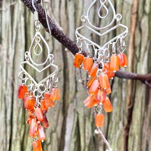 925 Sterling Silber, natürlicher Karneol Edelstein Kronleuchter Baumeln Ohrringe - Geschenk für Sie!