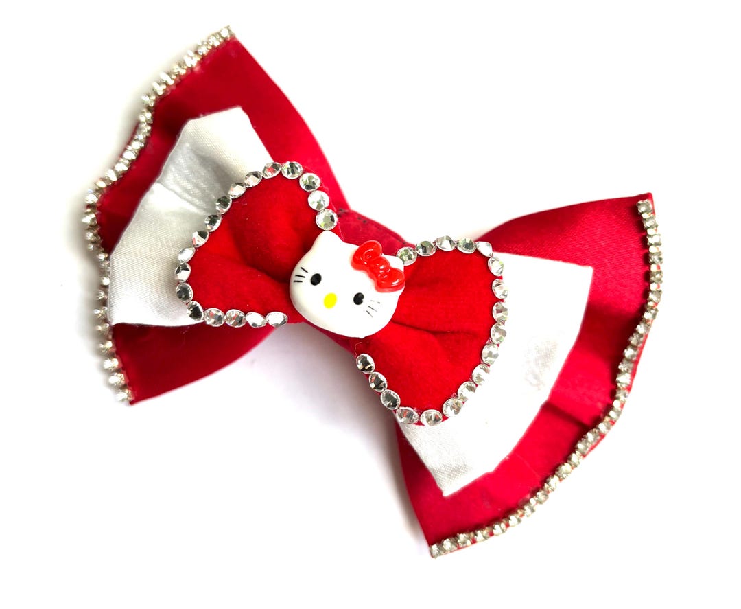 Hello Kitty Glam Satin Red Satin Bow, Rhinestone, Custom Made Dog & Cat ...