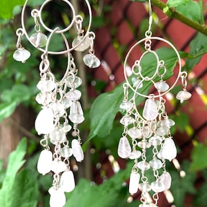 925 Sterling Silver, Natural Rose Quartz Gemstone Chandelier Dangle Earrings - Gifts for Her!