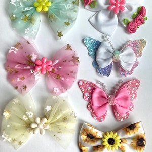 Garden Collection Spring & Summer Pretty Girl Hair Bows, Pet Bows, Flower, Butterfly Bow Clip , Approx. 3.5 inches