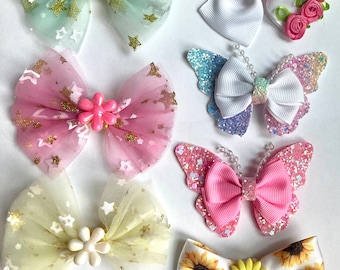 Garden Collection Spring & Summer Pretty Girl Hair Bows, Pet Bows, Flower, Butterfly Bow Clip , Approx. 3.5 inches