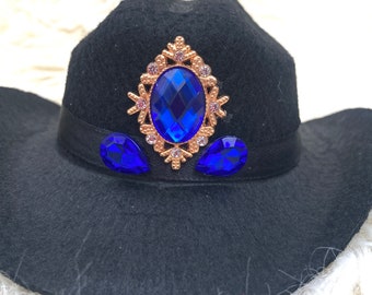 Sapphire Sky Cowboy Western Black Pet Hat with Sparkling Rhinestones for Small Dog or Cat, Cowboy Hat for Pets  - One Size Diameter 5.5"