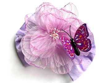 Lilac Bloom Butterfly Satin Bow, Purple Flower, Custom Made Dog Bow, Bow Tie for Dog & Cat, or Hair Bow for Girl, M4.5 -L5.5"