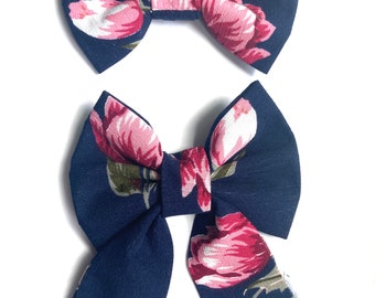 Tulip Blossom Collar Sailor Bow Tie Set, Dog Bow, Bow Tie for Dog & Cat, or Hair Bow for Girl-Size S3.5" - L5.5"