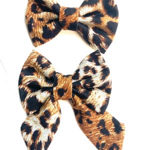 Leopard Print Collar Sailor Bow Tie  Set, Dog Bow, Bow Tie for Dog & Cat, or Hair Bow for Girl - Size S3.5&quot; - L5.5&quot;