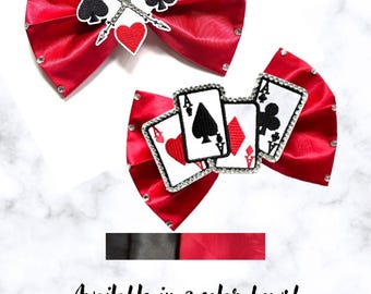 Kokarda Casino Royale, karty do pokera, kryształki górskie, Casio, kokarda dla psa na zamówienie, muszka dla zwierząt lub kokarda do włosów dla dziewczynki - rozmiar L5,5"