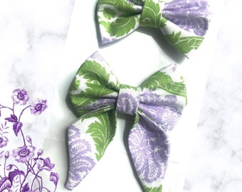 Lilac Dream Floral Sailor Bow Set, Collar Sailor Bow Tie Set, Dog Bow, Bow Tie for Dog & Cat, or Hair Bow for Girl - Size 3.5" - L5.5"