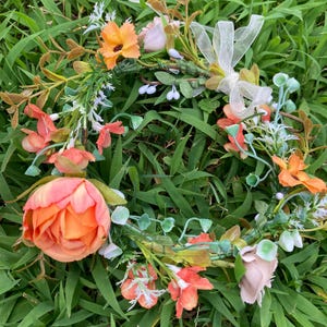 Princess Flower Crown, Orange Rose Flower Tiara, Floral Hair Wreath, Girl Headwear, Bridal Flower for Girl or Pet Headwear - Diameter 4&quot;- 6&quot;
