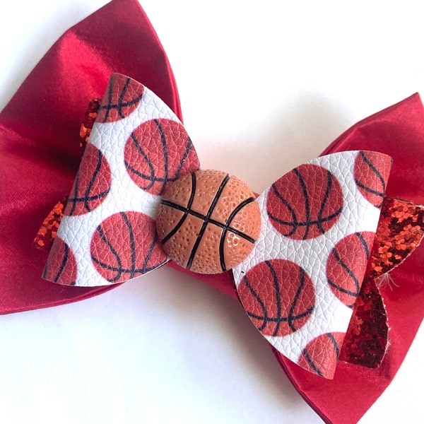 Baseketball Glamour Bow, Sport Custom Made Dog Bow, Cat Bow, Bow Tie for Pet, or Hair Bow for Girl -Size S3.5" - L5.5"