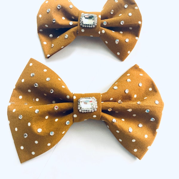 Polka Dots Elegance Bling Rhinestone Gem Bow Tie or Hair Bow for Dog or Cat