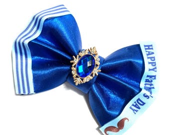 Father’s Day Glam Bow, Rhinestone, Custom Made Dog Bow, Cat Bow, Bow Tie for Pet, Hair Bow for Girl -S3.5" - L5.5"