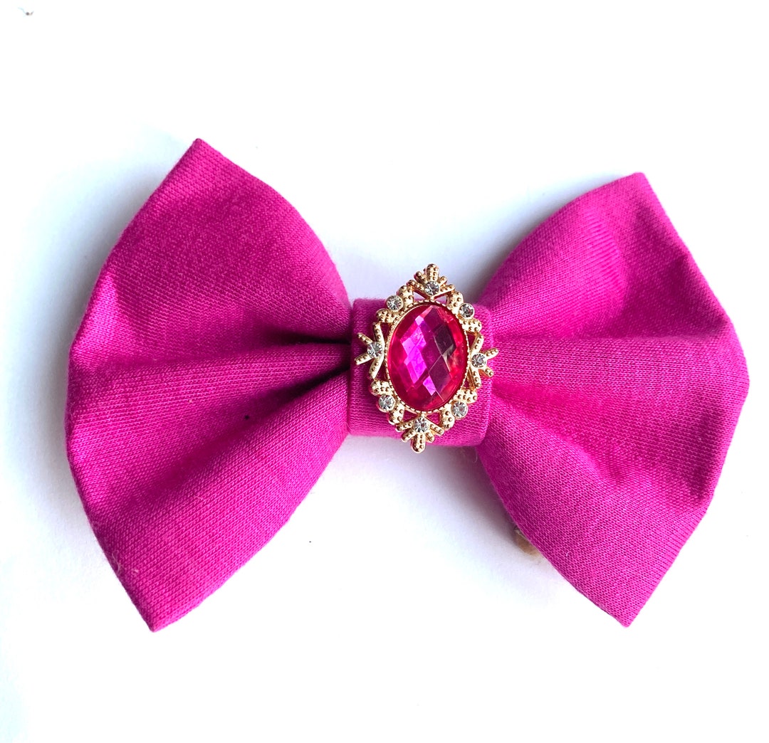 Pink Rhinestone Bow Hot Pink Glamour Rhinestone Bow, Custom Made Dog Bow, Bow Tie for Dog ...