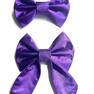Purple Satin Collar Sailor Bow Tie Set, Dog Bow, Bow Tie for Dog & Cat, or Hair Bow for Girl - Size S3.5&quot; to L5.5&quot;