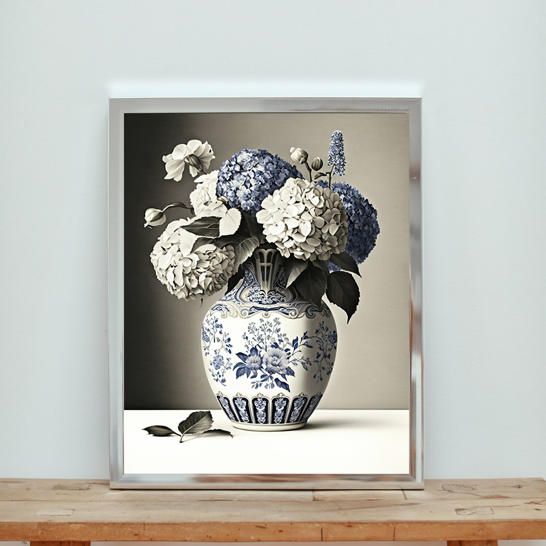 Blue Hydrangeas in a Vase Watercolor Paintings Floral Wall - Etsy