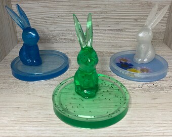 Handmade Resin Bunny Rabbit Ring Holder - Spring Colors - Unique Jewelry Storage