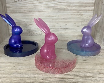 Handmade Resin Bunny Rabbit Ring Holder - Spring Colors - Unique Jewelry Storage