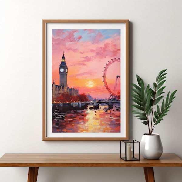 London Eye Landscape Painting | Impressionist Art | City Print | Big Ben Print | Printable Digital Download | Artful Assembly