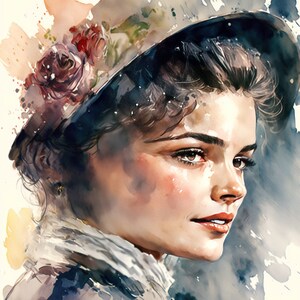 WATERCOLOR VICTORIAN WOMAN, digitales Poster, Ruhe, Gelassenheit, klassisch, elegant, romantisch, nostalgisch, Blumen, Vintage Stil, altmodisch