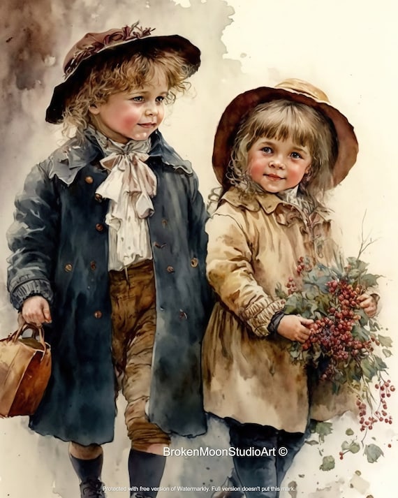 WATERCOLOR VICTORIAN CHILDREN, 19th Century Childhood, Victorian Era,  Victorian Children Clothing, Social Classes, Digital Download 