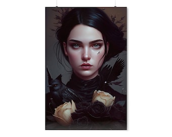 GOTH GIRL PORTRAIT, Gothic Home Décor, Digital Art Print, Gothic Lady, Occult Art Prints, Dark Home Décor, Creepy Spooky Gothic Décor
