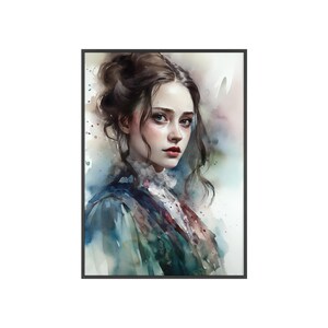 PRETTY LADY 5, Aquarell Portrait, digitales Poster, ruhig, gelassen, klassisch, elegant, romantisch, nostalgisch, ausdrucksstark, anmutig, zart