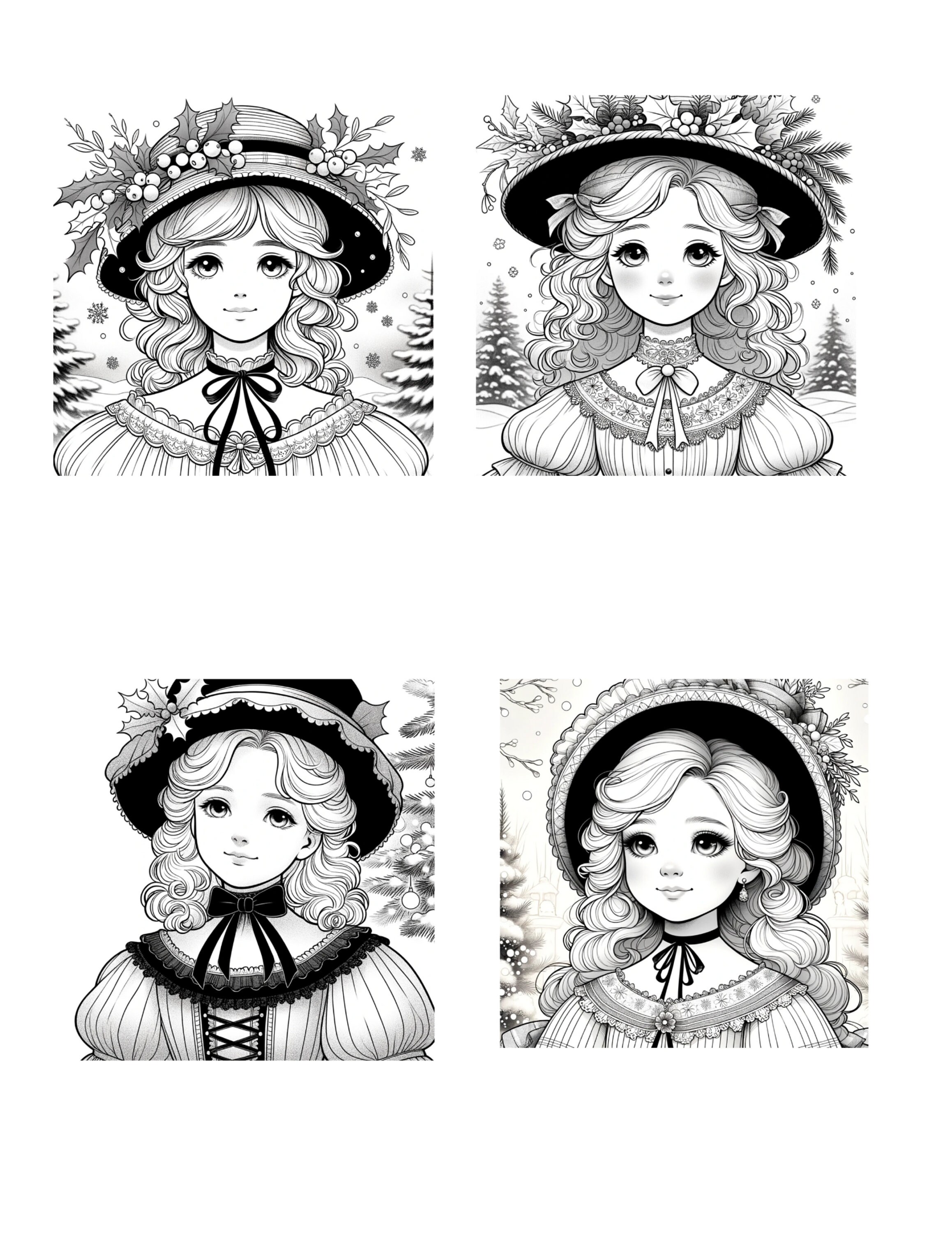 10 VICTORIAN CHRISTMAS Coloring Sheets, Digital Download, Women