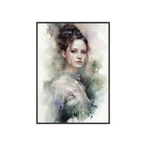 PRETTY LADY 4, watercolor portrait, digital poster, serene, classic, elegant, romantic, nostalgic, expressive, graceful, sophisticated art