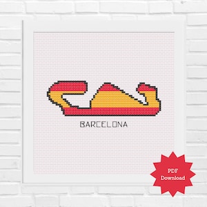 Formula 1 Barcelona Catalunya Track Cross Stitch Pattern, F1 Spanish Grand Prix, Instant PDF Printable Download