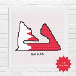 Formula 1 Bahrain Track Cross Stitch Pattern, F1 Instant PDF Printable Download